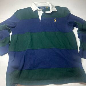 Polo by Ralph Lauren Men's Blue and Green Striped Shirt